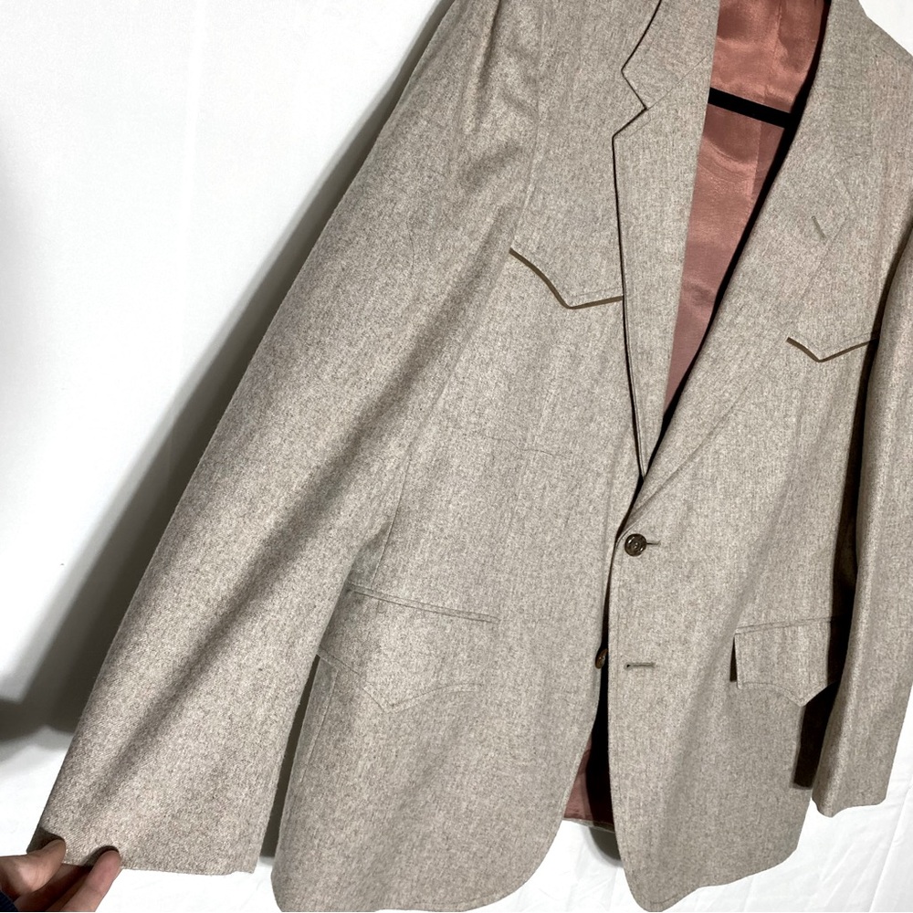 Vintage Tan Beige Wool Blend Western Two Button Blazer 44R Cowboy Stampede Rodeo - Picture 10 of 14